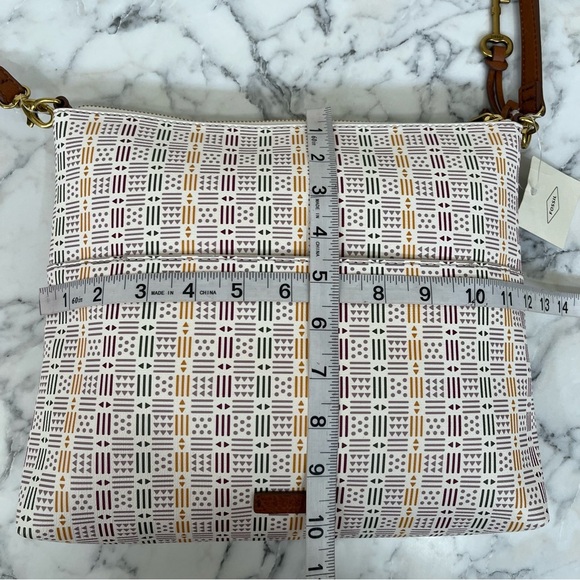 Fossil Fiona Large Crossbody Bag White Colorful Geometric Print - Picture 9 of 11